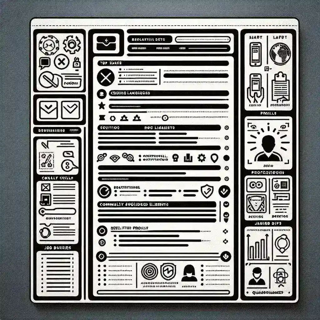 "Infographic outlining essential sections for a tech resume, including skills, projects, and experience to enhance job applications in the technology industry."