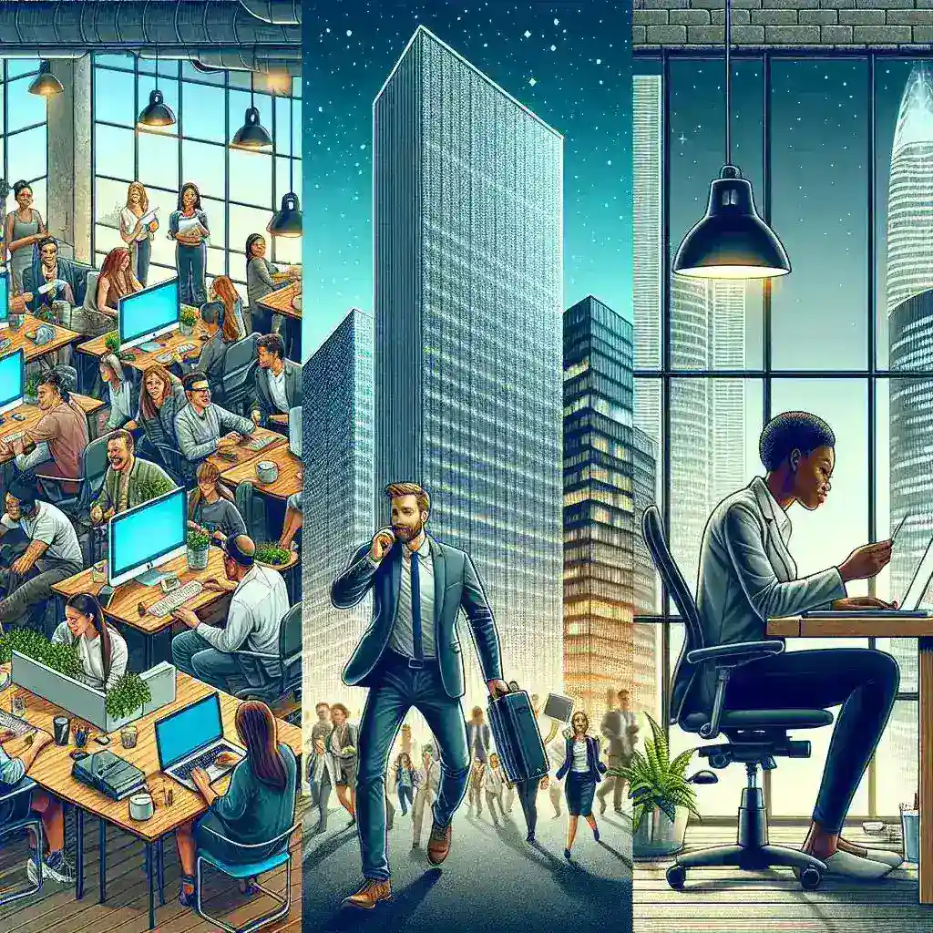 "Infographic comparing the work culture, benefits, and challenges of startups, large companies, and freelancing, highlighting key differences for career choices."